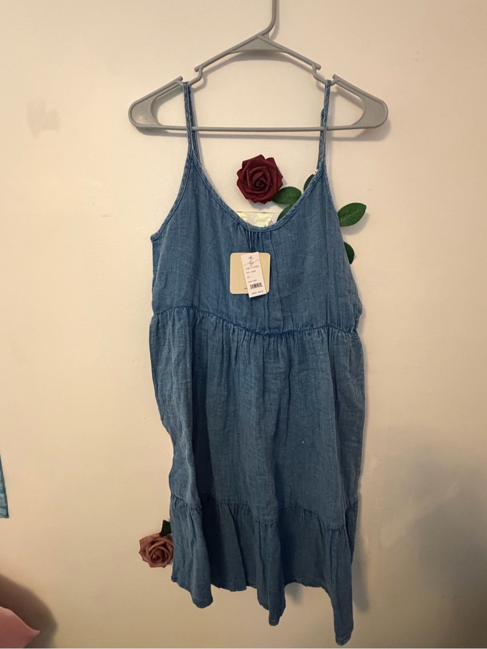 Lightweight Blue Tiered Midi Dress with Spaghetti Straps